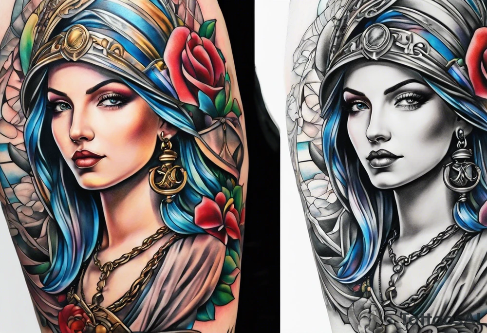 Themis holding the scales of justice tattoo idea