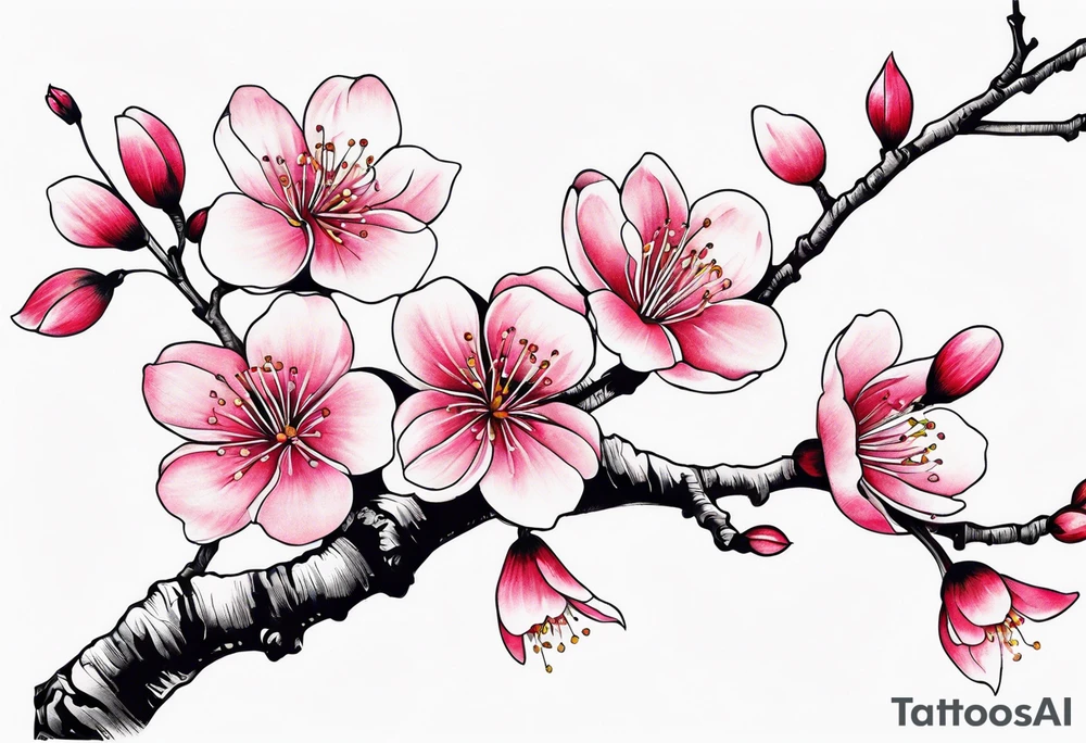 Shoulder cherry blossom tree branches tattoo idea