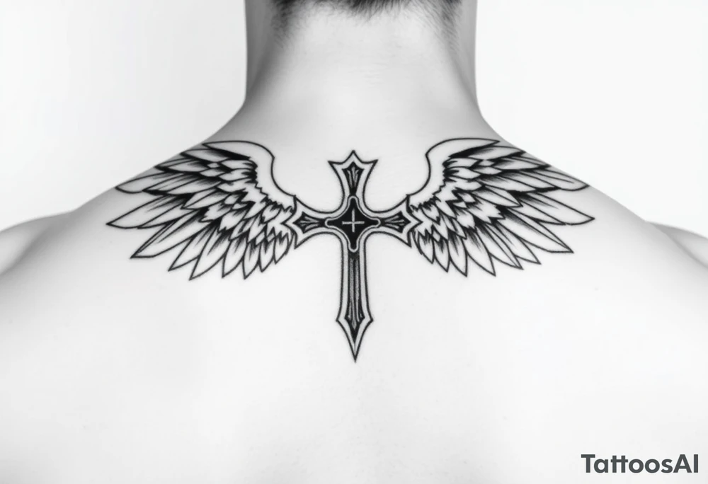 Templar cross angel wings Polynesian tattoo idea