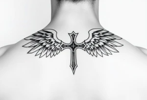 Templar cross angel wings Polynesian tattoo idea