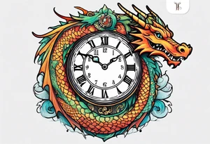 Dragon kawaii , clock, cross tattoo idea