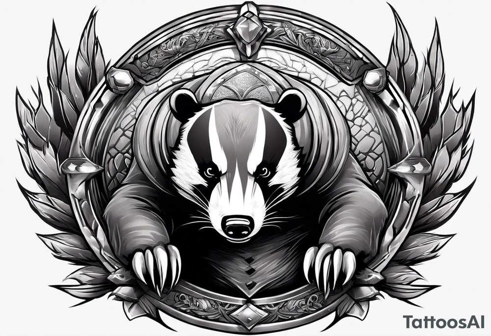 Draw me badger with aggressive full body, killer face with a smile, very long nails and he attacks like a Turkish gladiator to enemy and also he has very deadly looking. The only weapon is his braveness he fights with his nails. Everybody scares after their first sight. tattoo idea
