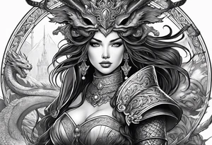 warriors princess with swords and a dragon partner tattoo idea