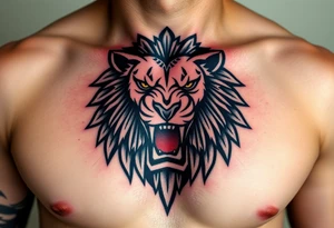 roaring lion crest tattoo idea