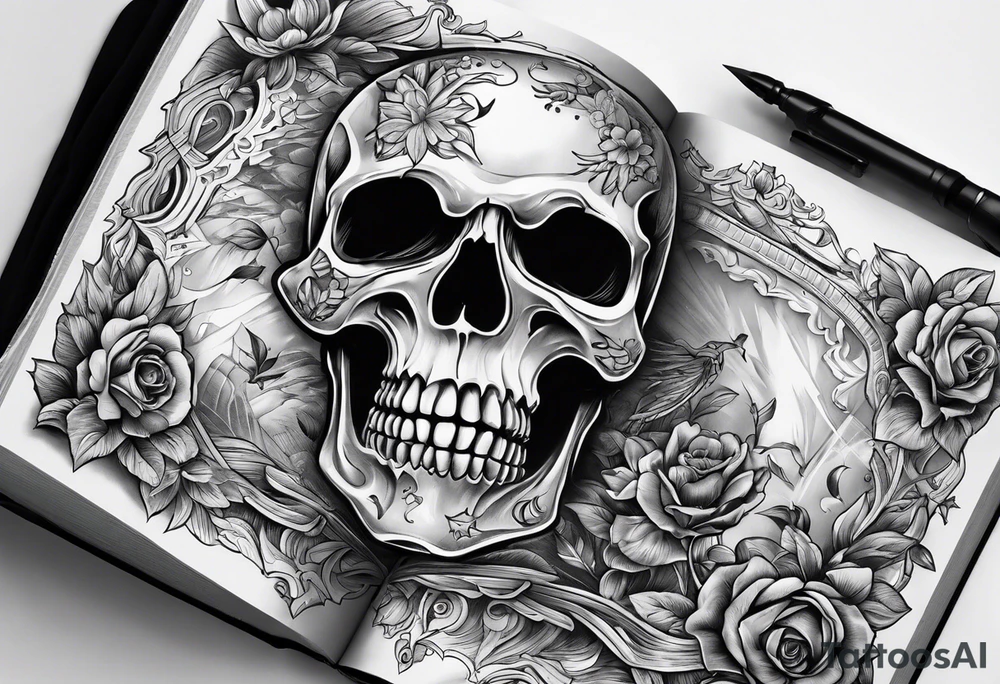 skeleton coming out of a book tattoo idea