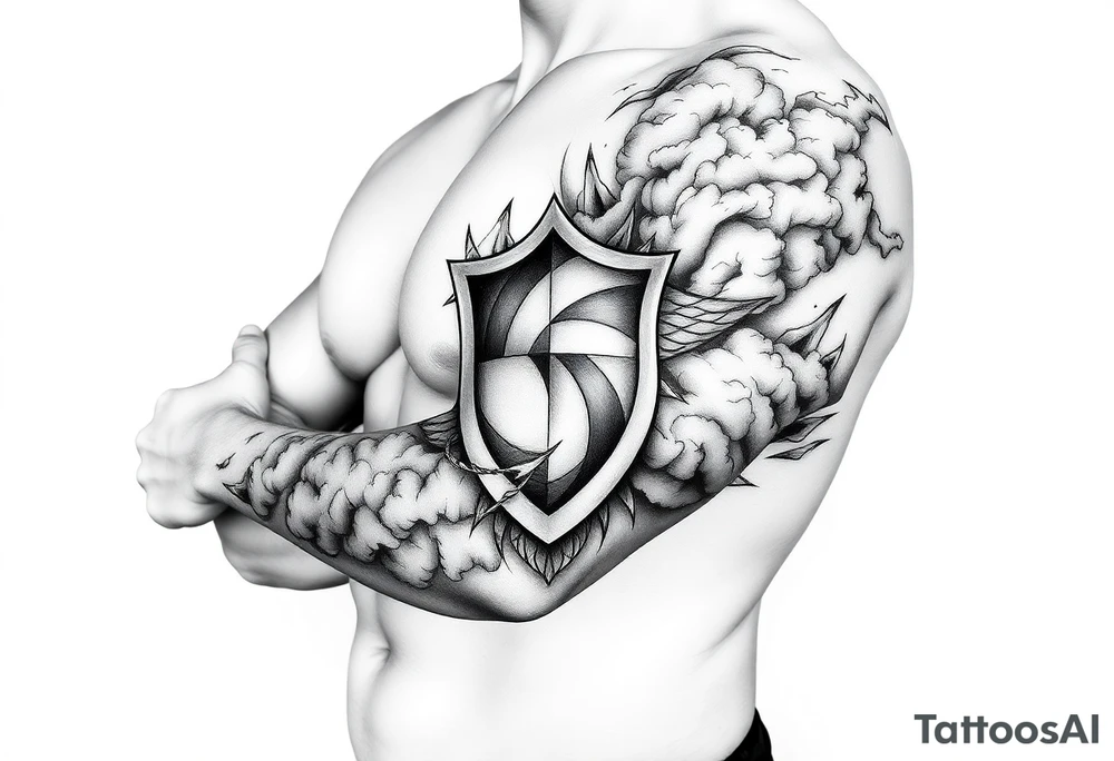 Half sleeve. clouds, shield, tattoo idea