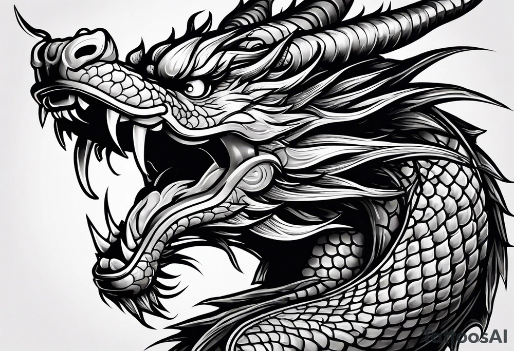 Animal head of a chinese dragon who is angry ONLY THE HEAD FACING RIGHT tattoo idea