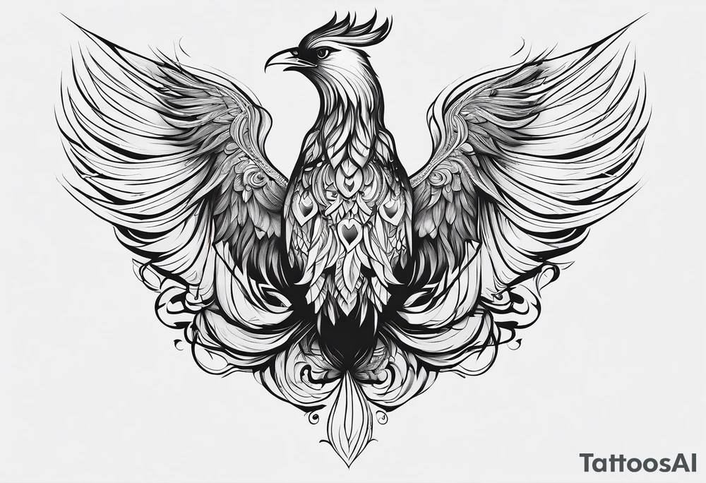 phoenix  minimaliste. trait de crayon. tattoo idea