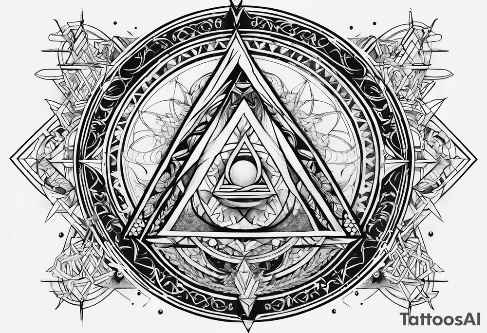 Pagan style tattoo circles triangles words symbols tattoo idea