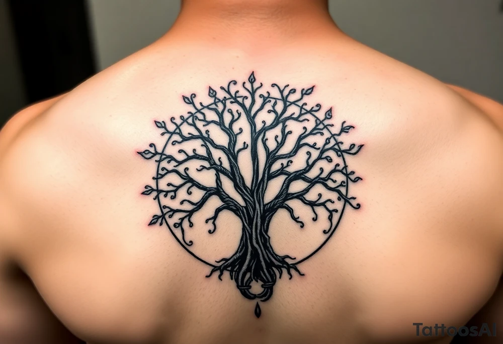 yggadrisl tree of life with circle. Jai , Phoebe, Imogen, Matilda in the circle tattoo idea