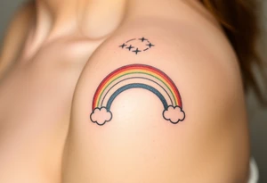 A rainbow with a halo above it to honour a rainbow baby tattoo idea