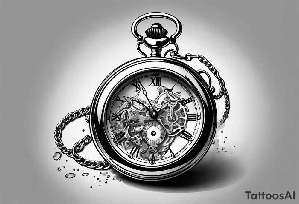 Old school pocket watch exploded showing inner mechanism tattoo idea