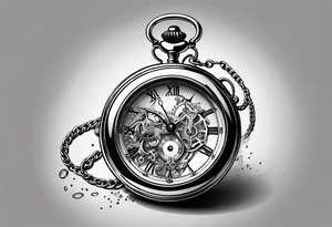 Old school pocket watch exploded showing inner mechanism tattoo idea