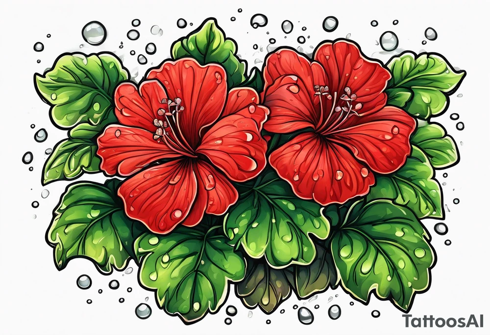 Red geraniums in the rain tattoo idea