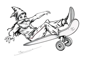 an old bearded peter pan riding a skateboard tattoo idea