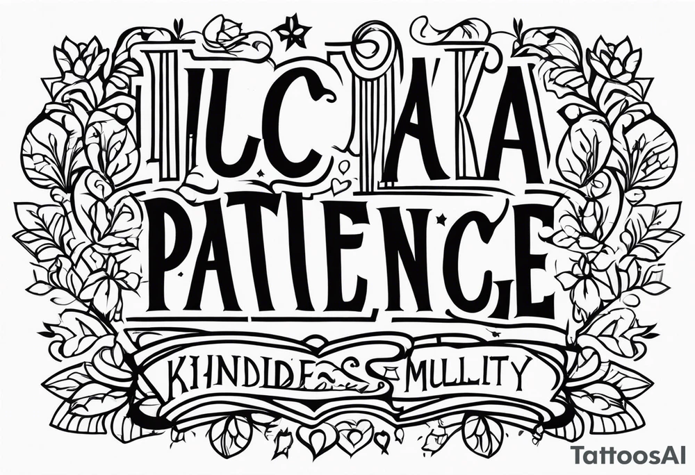 Luca, Davis, Tatum
Patience, Love, Kindness, Humility tattoo idea