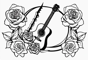 a rose with an acoustic guitar and a wrench intertwined together tattoo idea