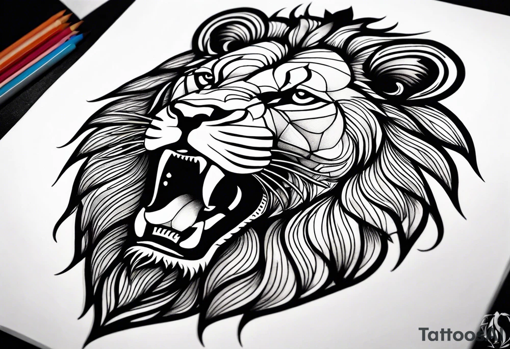 powerful majestic lion, close-up tattoo idea