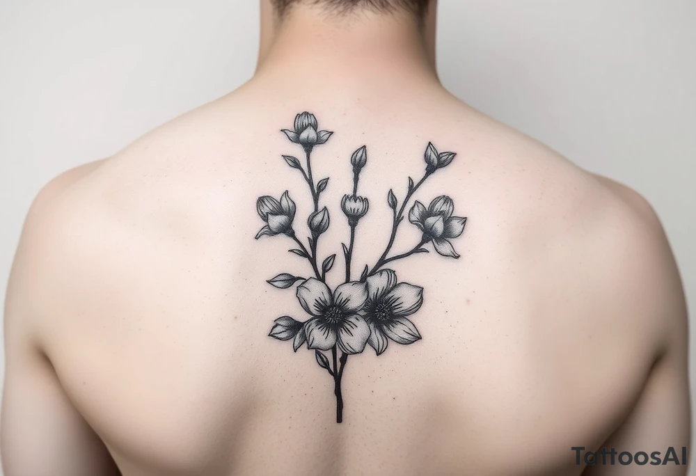 Feminine, romantic, black and white, wispy, flowers, eucalyptus tattoo idea