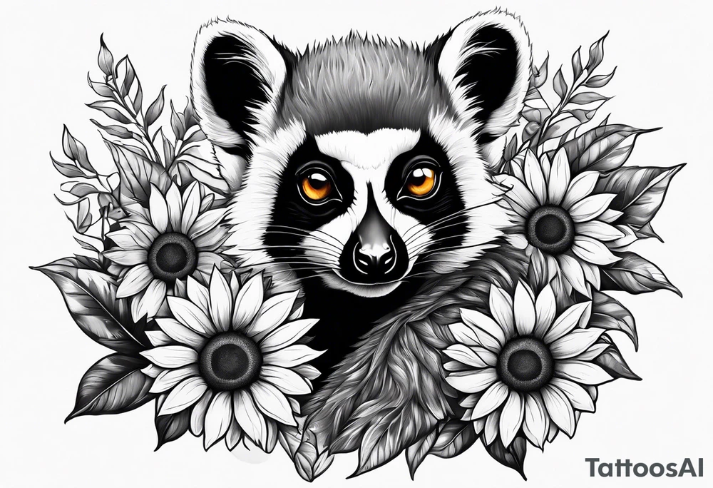 A lemur and a sunflower tattoo idea