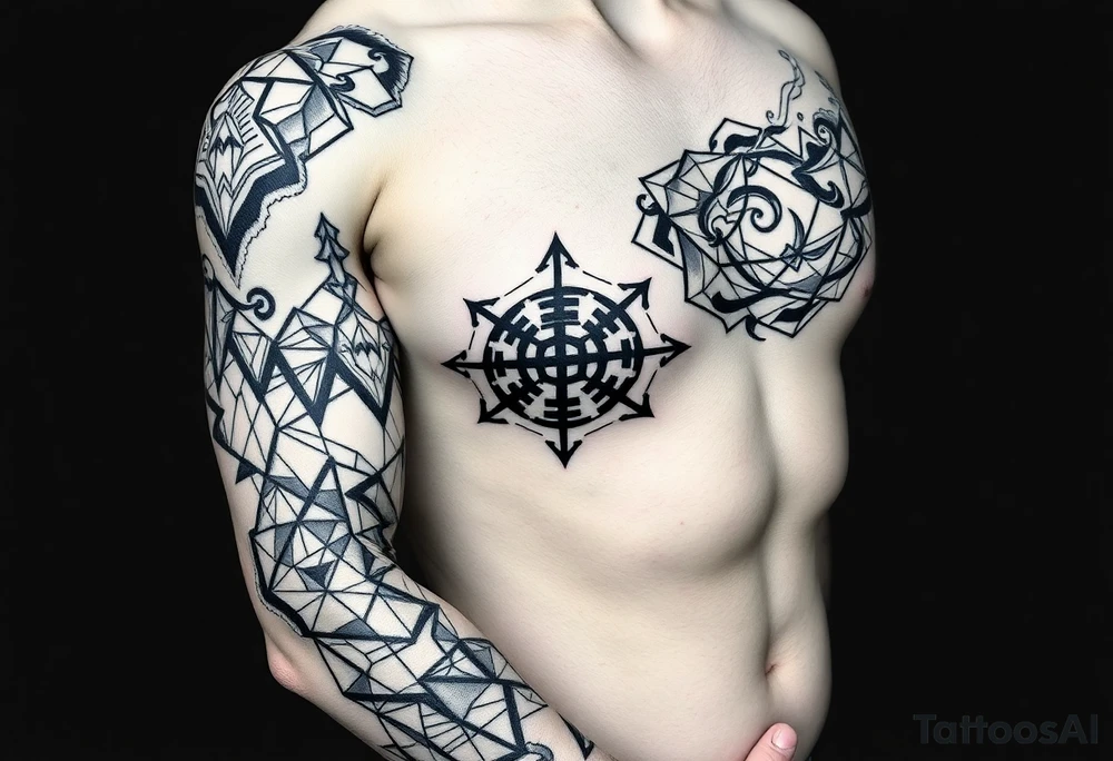 Geometry with jingjang symbol tattoo idea