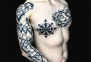 Geometry with jingjang symbol tattoo idea