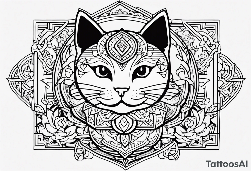 Thin line drawing of lucky cat tattoo idea