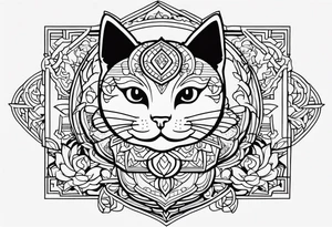 Thin line drawing of lucky cat tattoo idea