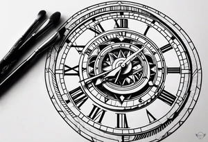 Children’s name, time piece tattoo idea