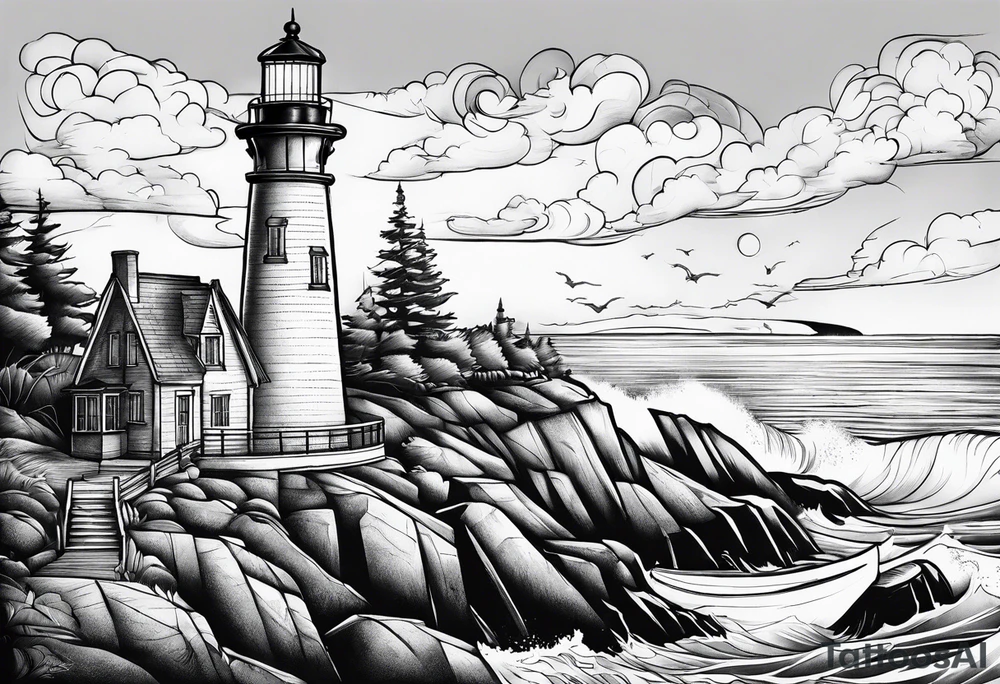 Lighthouse with house tattoo idea