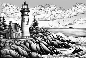 Lighthouse with house tattoo idea