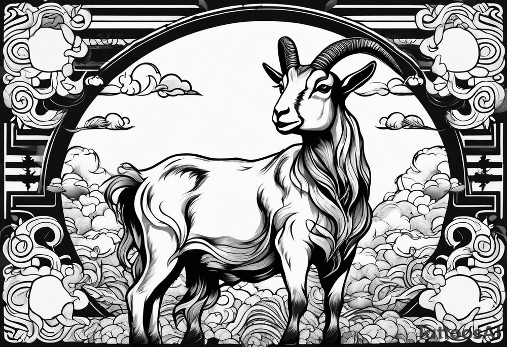 full body goat with clouds in japanese style tattoo idea