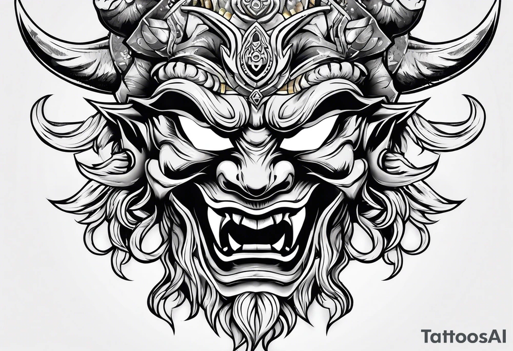 Protection against evil Oni mask tattoo idea