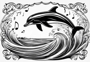 dolphin jumping out of water into music notes tattoo idea