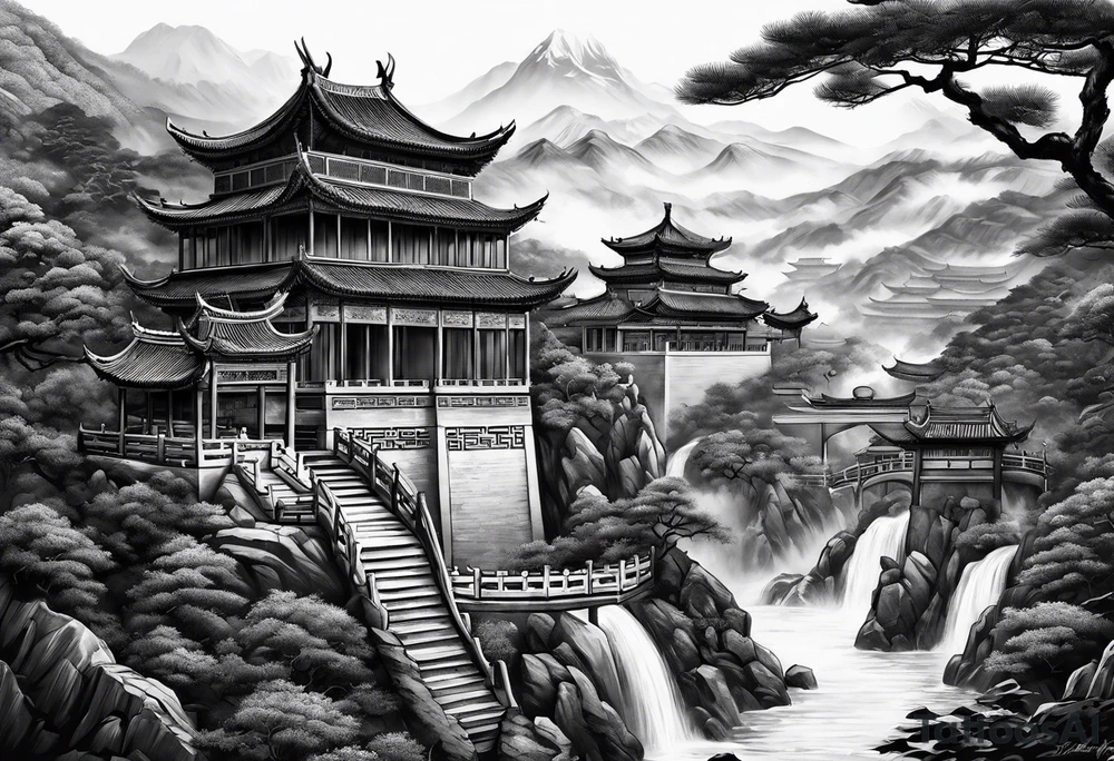Chinese wall, realistic,chinese art, no humans tattoo idea