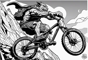 gargoyle riding a full suspension mountain bike with a shadow no background tattoo idea