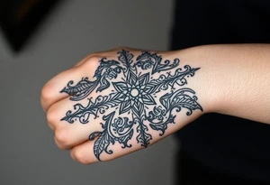 Ornamental Blackwork Von den Fingern über die ganze Hand bis zum Ellenbogen tattoo idea