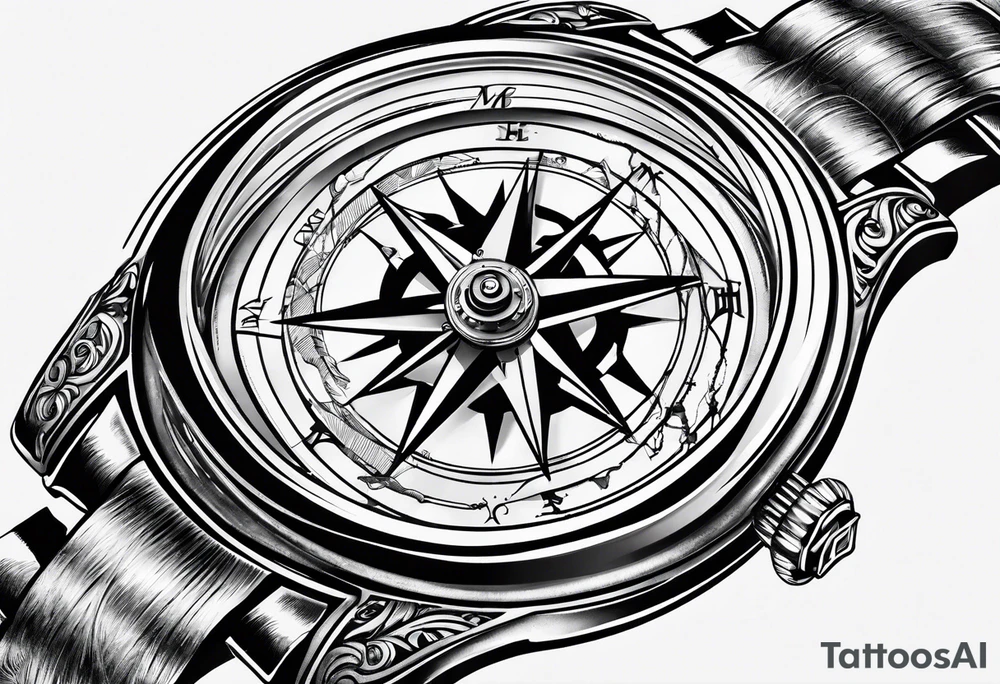Compass broken into a watch tattoo idea
