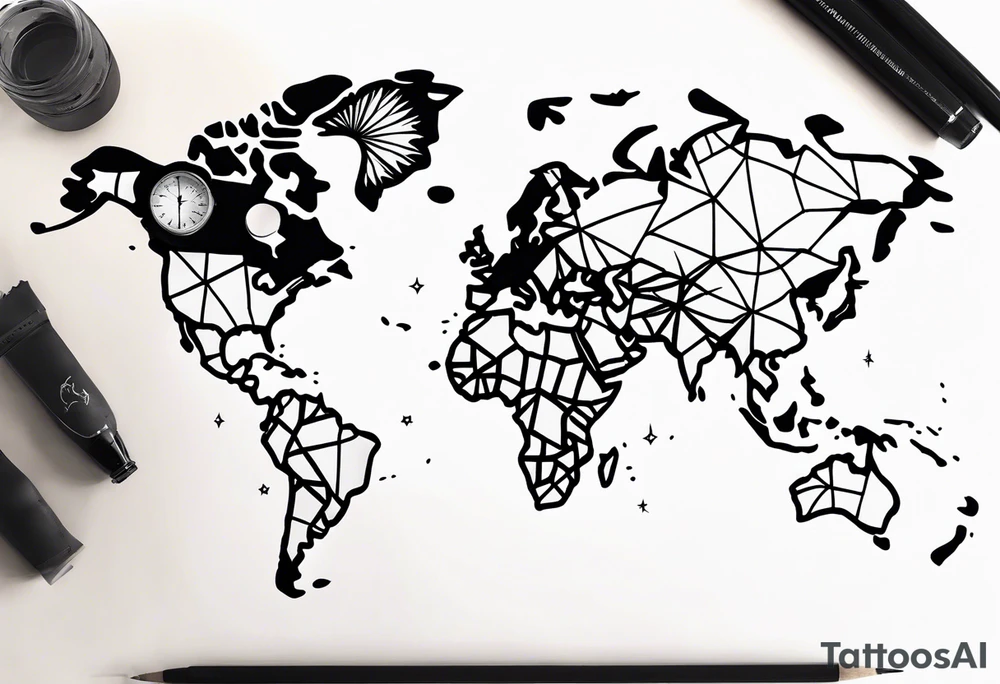 sphere breaking with world map tattoo idea