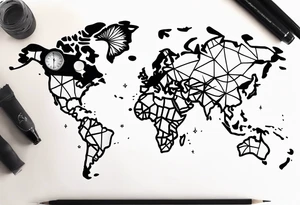 sphere breaking with world map tattoo idea