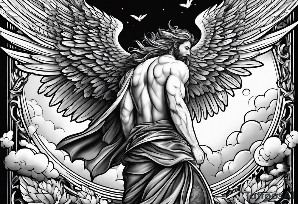 male angel falling from the sky with hate in his eyes tattoo idea