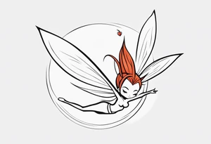 A fairy with a tail inspired by the logo of the anime show called Fairy Tail in a fetal position leaning in and forward while in the air floating tattoo idea