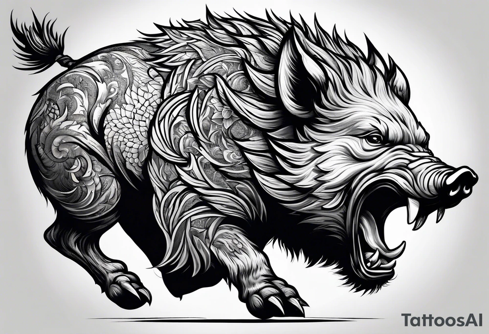 angry boar from front tattoo idea