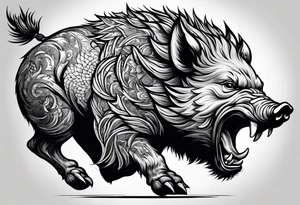 angry boar from front tattoo idea