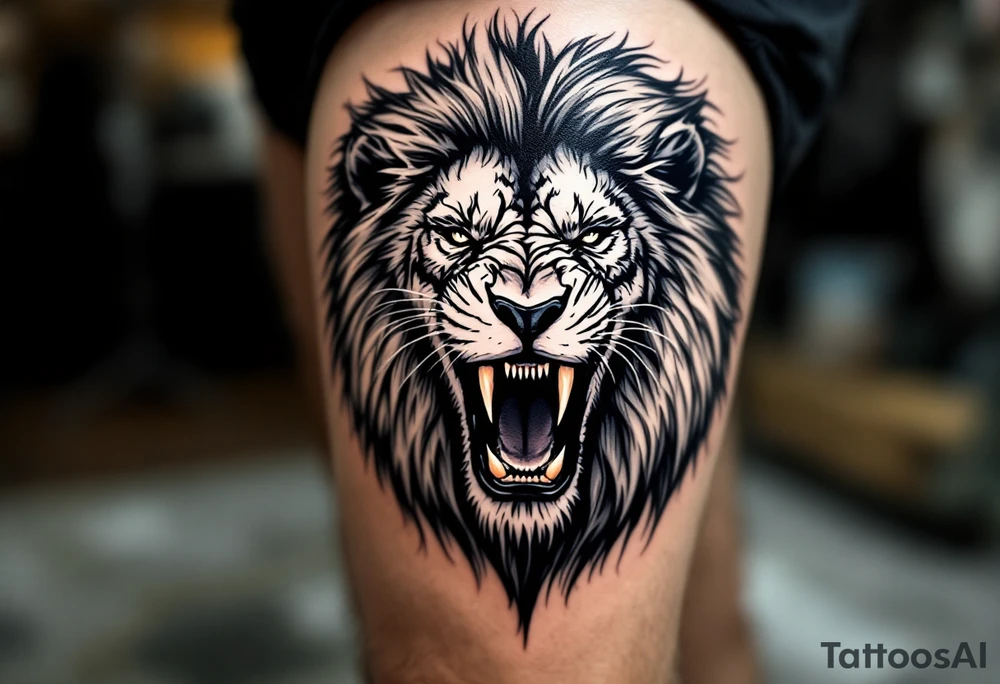 Powerful roaring lion tattoo idea