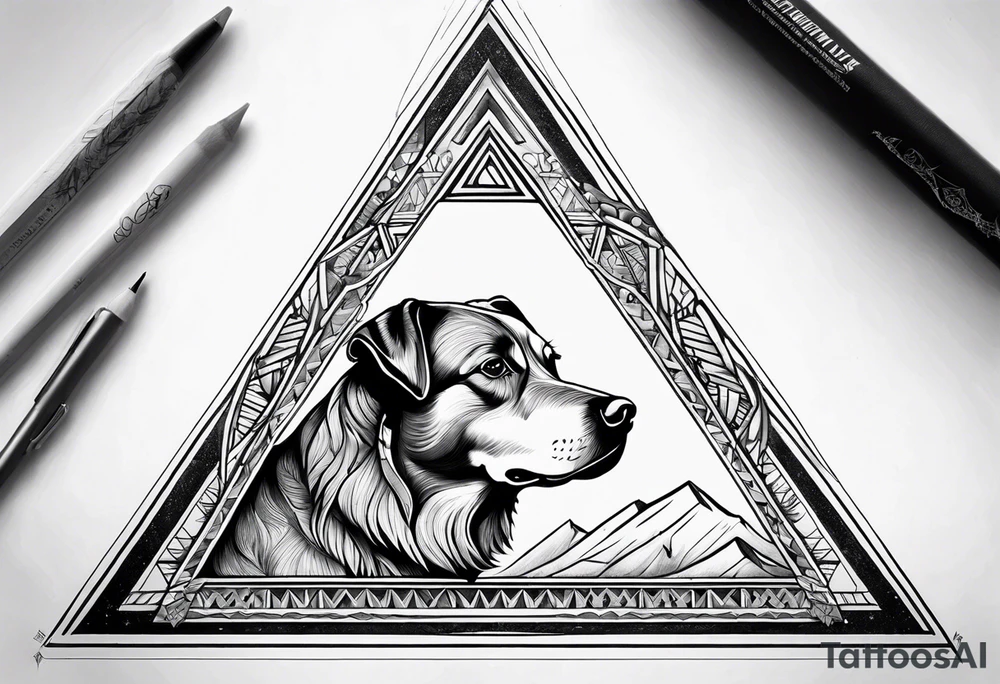 dog inside a triangul tattoo idea