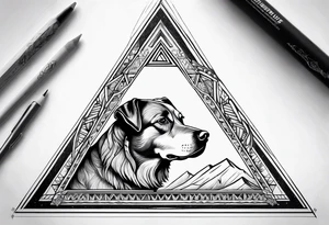 dog inside a triangul tattoo idea