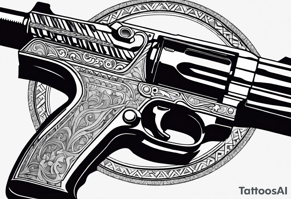 A gun with the word 'Revolverhelden' on the gun tattoo idea