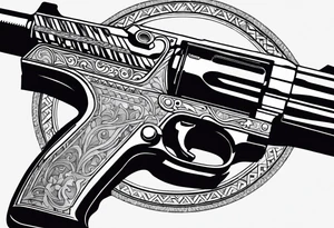 A gun with the word 'Revolverhelden' on the gun tattoo idea