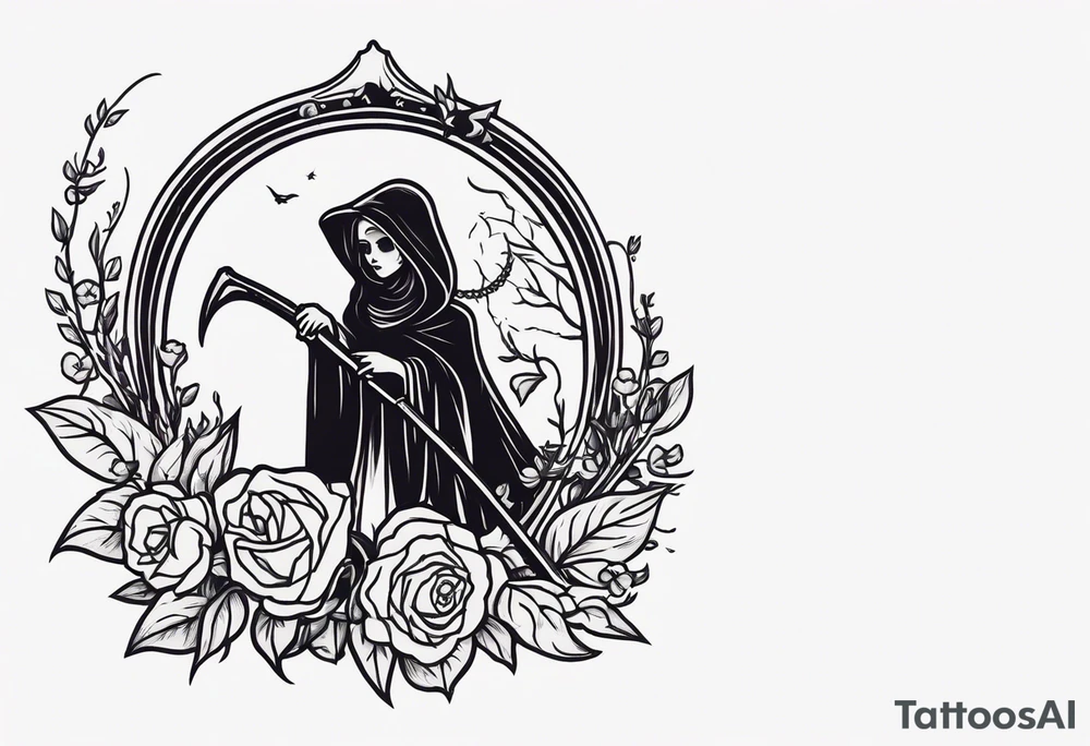 death with scythe and nightshade mortician funeral cute tattoo idea